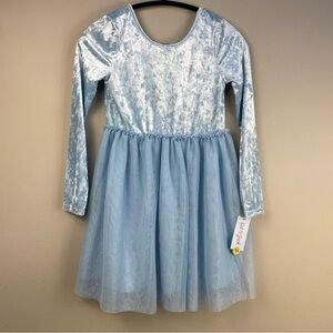 3/$15 Cat & Jack Crushed Velvet Tulle Dress Blue Sparkle Long Sleeve Large New